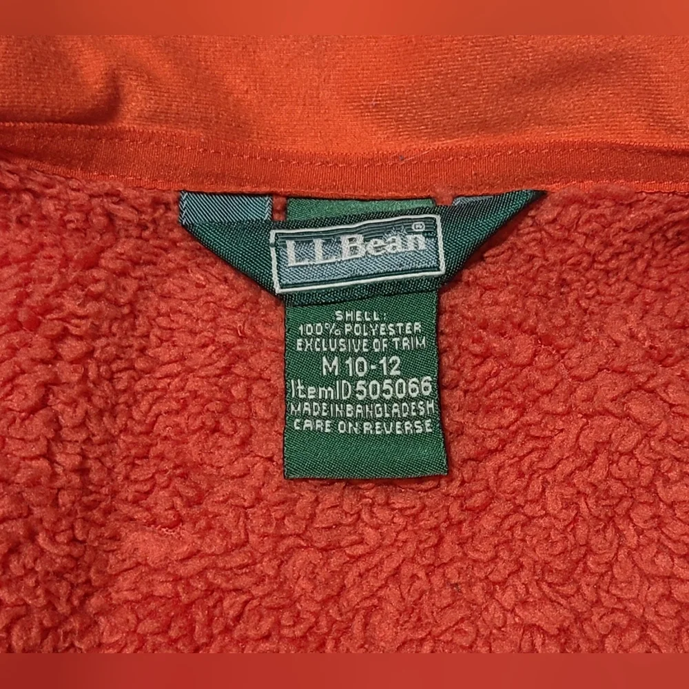 LL Bean Sherpa Lined Fleece Jacket Kids Medium 10-12 Full Zip Comfy Cozy Orange